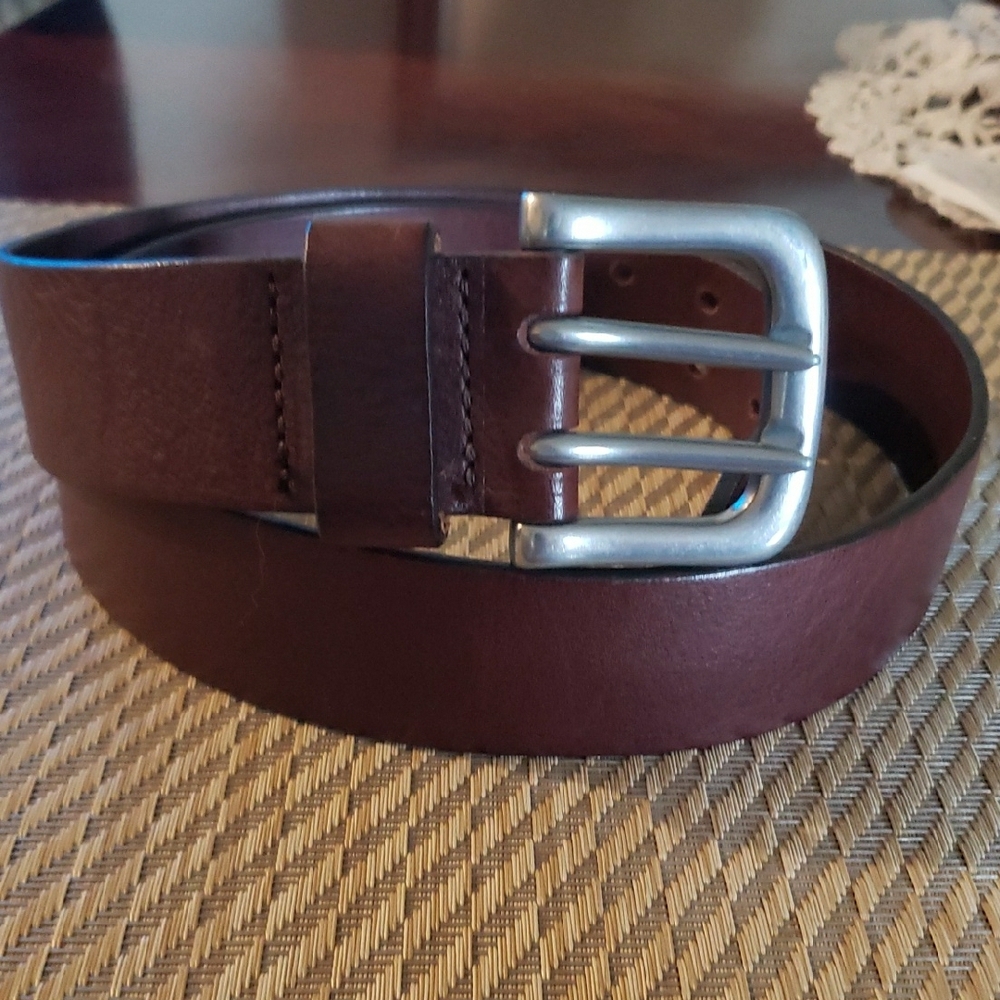 Men's Brown Leather Belt with Silver Buckle